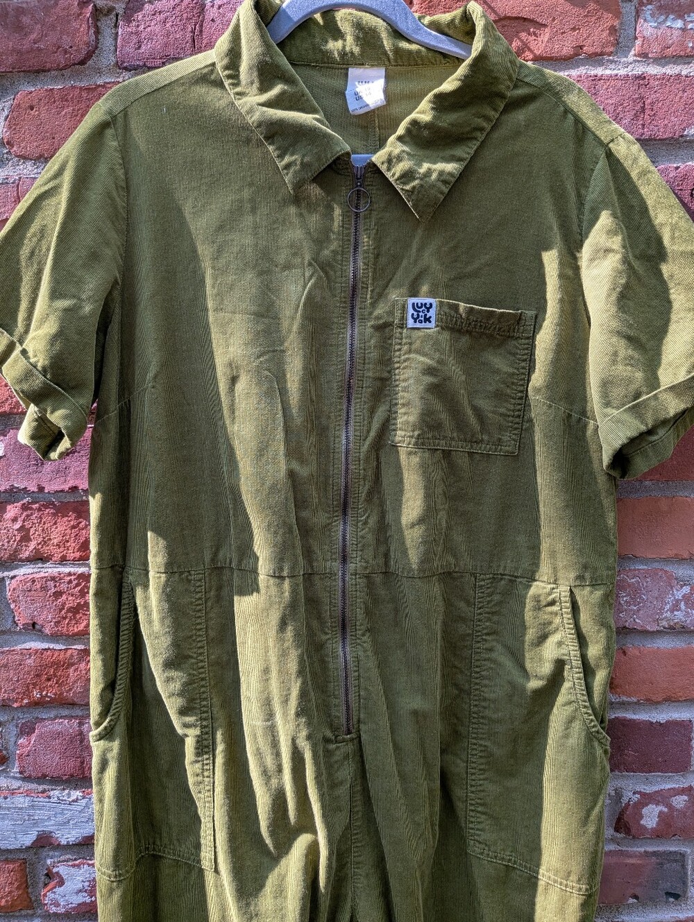 Lucy & Yak Bright Olive Green Zip-Front Corduroy Jumpsuit Size 14 US - Picture 4 of 5